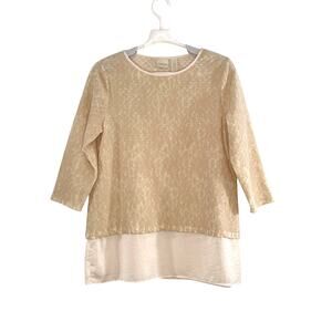 Chicos Cream Acrylic Floral Lace Pullover Sweater Tunic Top Size 1 Medium